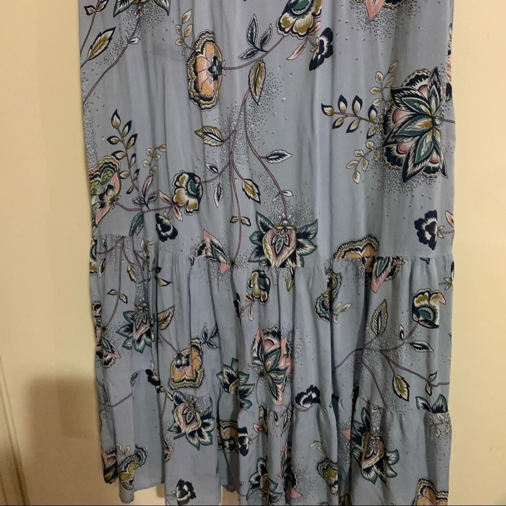 Dr2 Smocked Ruffled High Collar Button Back Blue Floral Maxi Dress. Size small - Picture 12 of 12